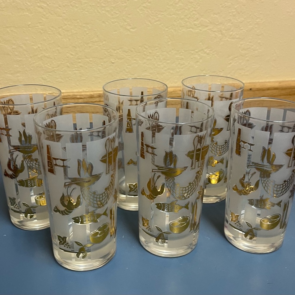 Vintage Culver Gold Decorated Highball Frosted Tumbler Glassware